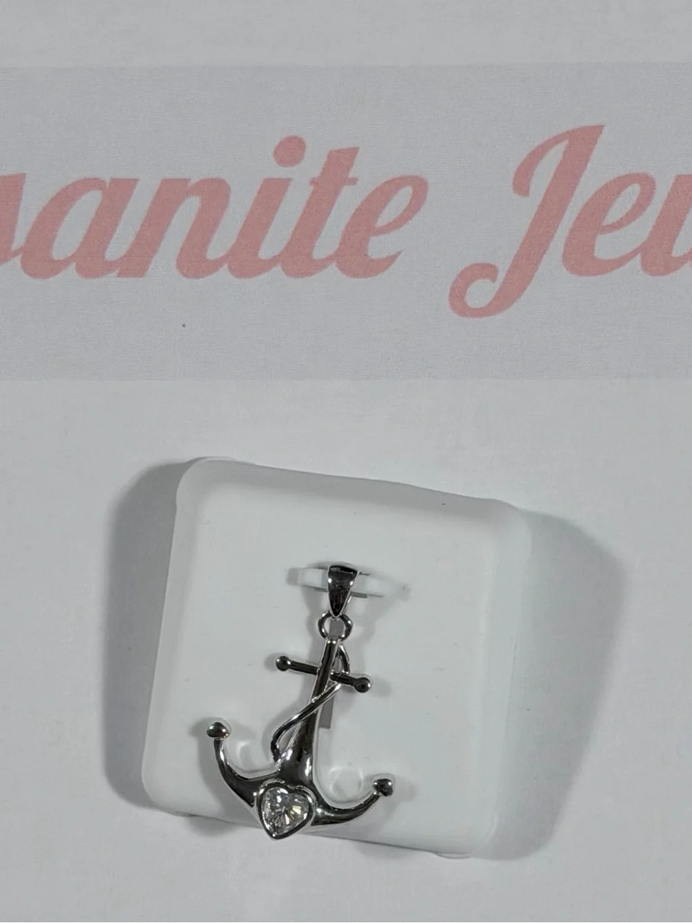 925 Silver Anchor Pendant with Moissanite Solitare